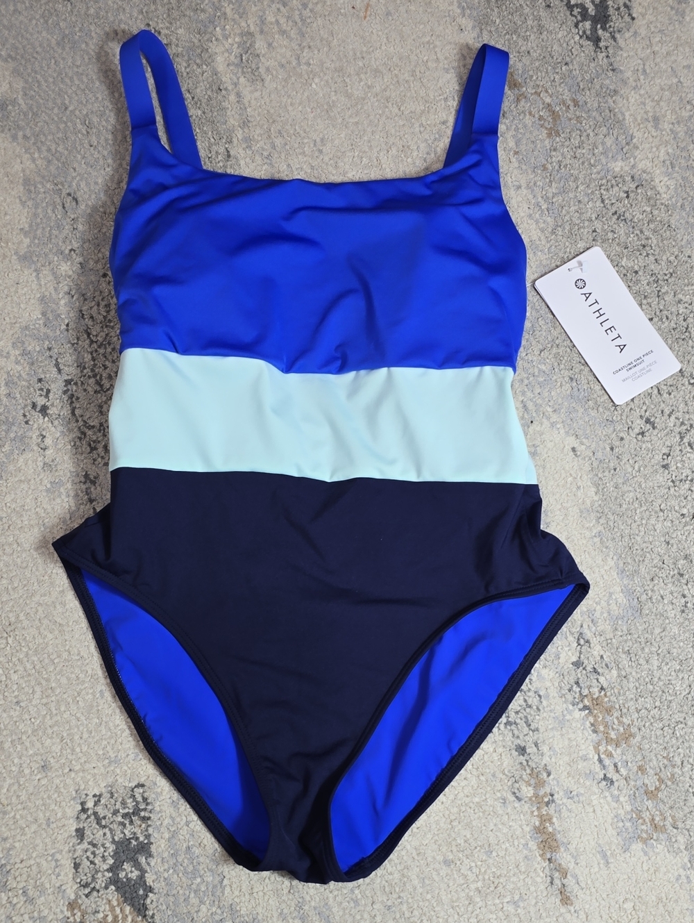 Athleta Girls Colorblock One-Piece Swimsuit in Royal Blue, Light Blue & Navy